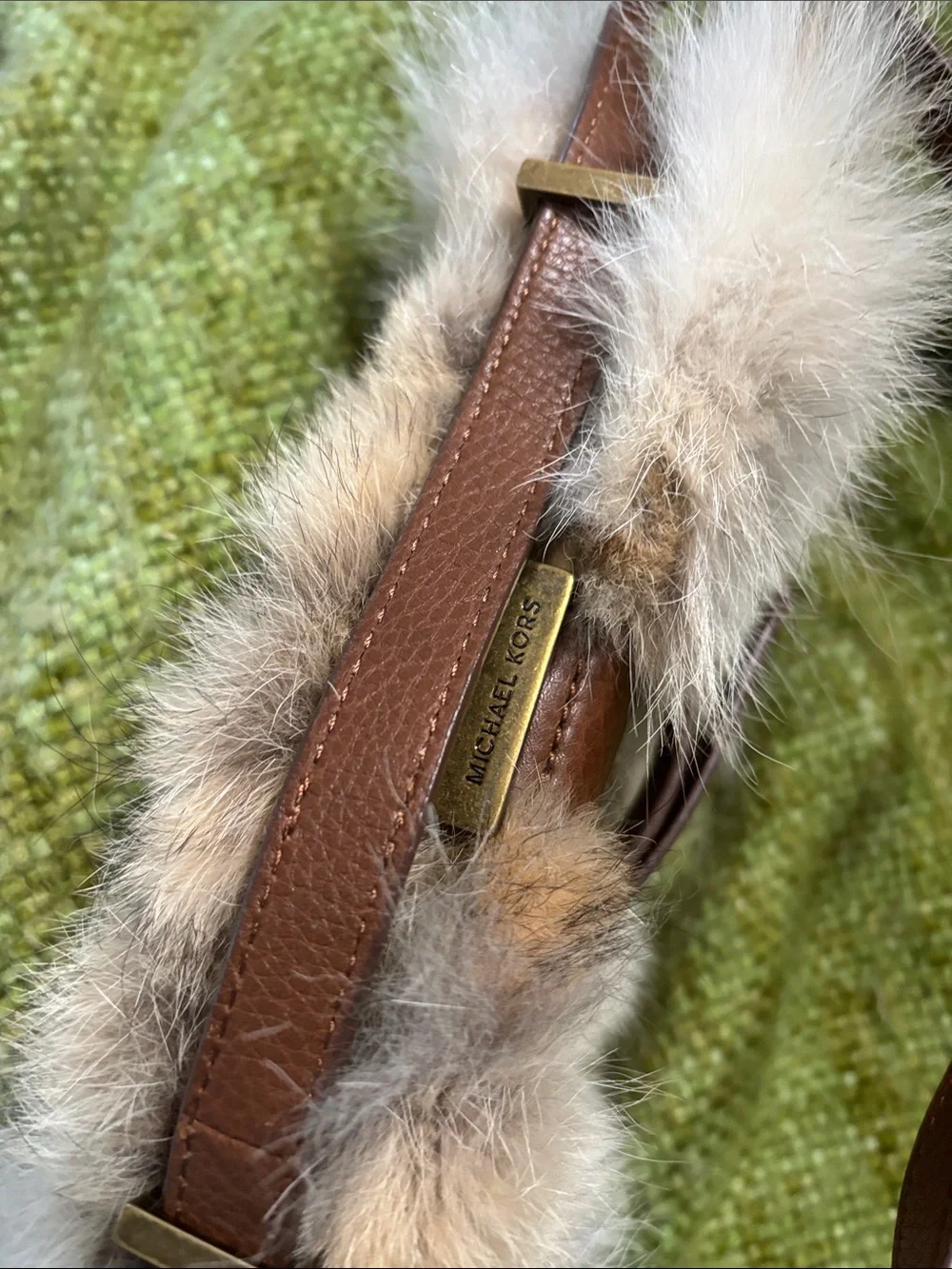 Michael Kors Faux Fur leather shoulder strap bag in Cream and Brown
